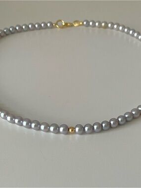 Gray Pearl Necklace with 18K Yellow Gold Accent